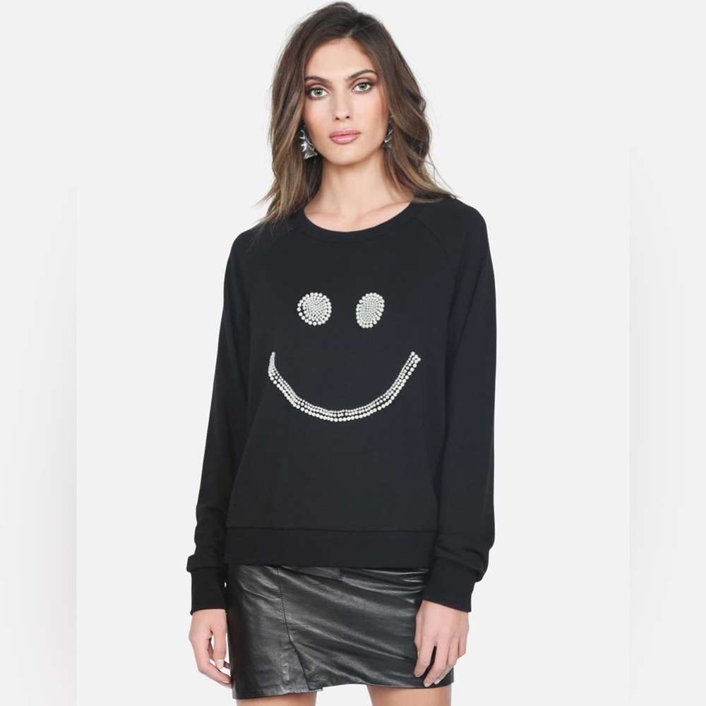 Lauren Moshi Black Smiley Face Sweatshirt